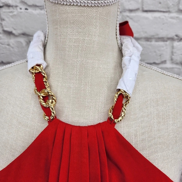 BCBGMAXAZRIA Milania Chain Link Red Berry Halter Maxi Dress Size 4 NWOT - Picture 12 of 15